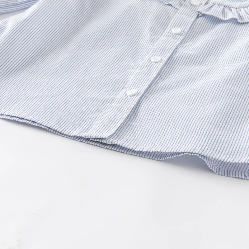 Dave Bella Fall Spring Shirt for Girls Casual Children's Stripe Cotton Blouse Sweet Long Sleeve Button-Down Top DK1251004