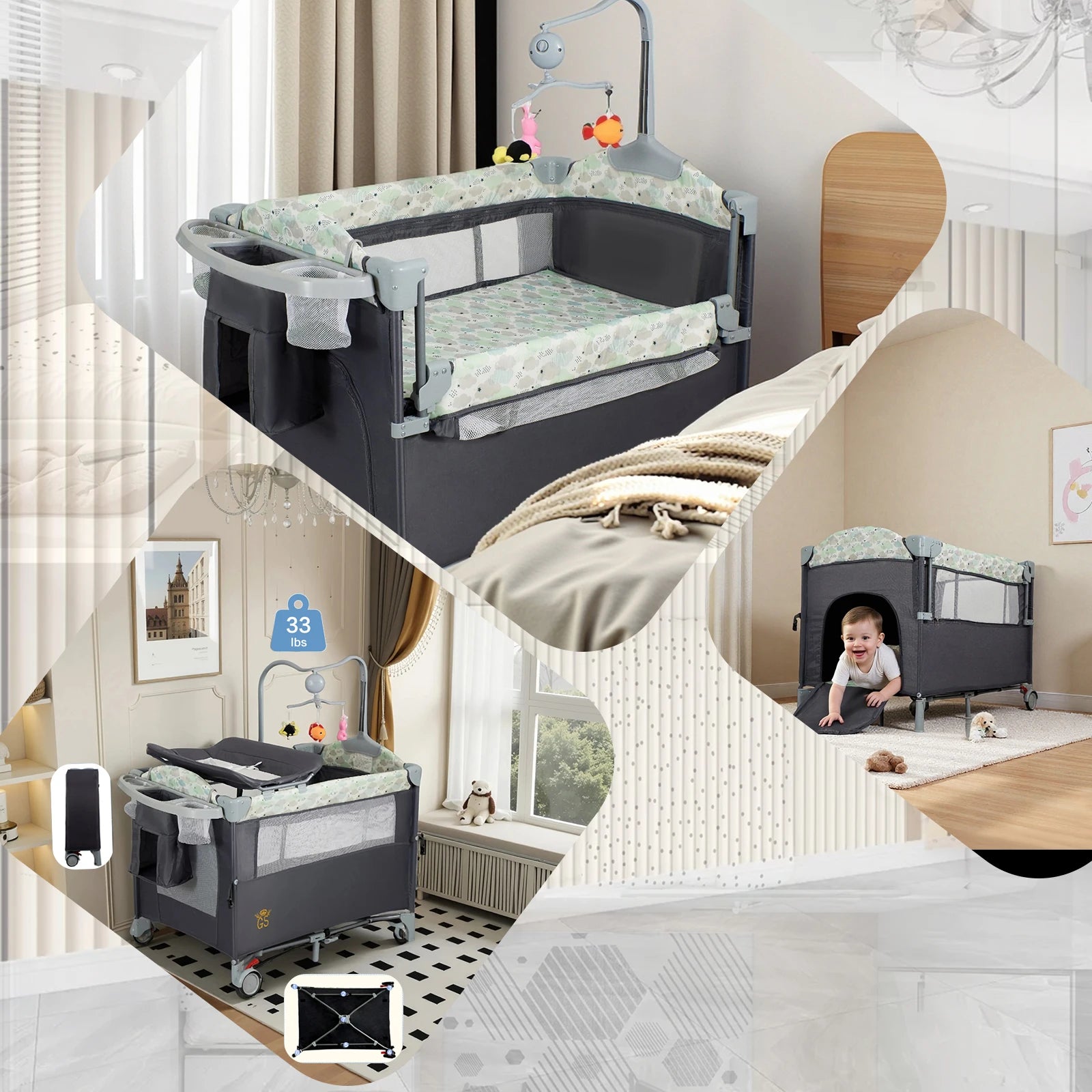 Pack n Play Portable Playard with Bassinet Baby Travel Crib with Chang ...