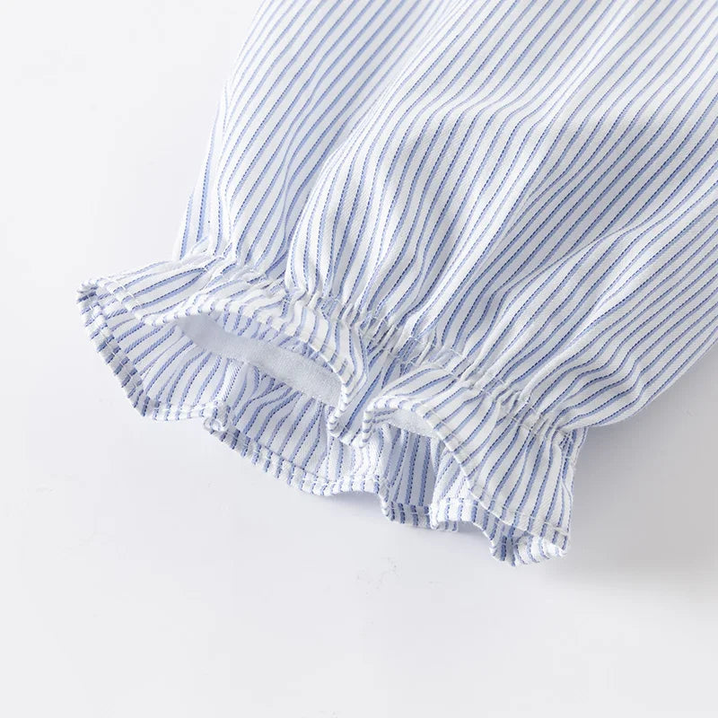 Dave Bella Fall Spring Shirt for Girls Casual Children's Stripe Cotton Blouse Sweet Long Sleeve Button-Down Top DK1251004