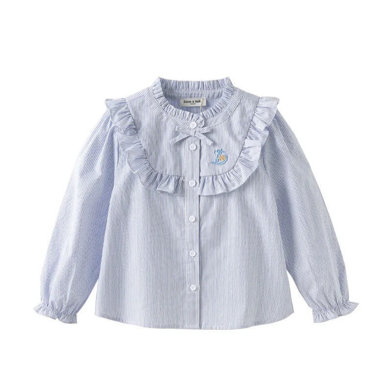 Dave Bella Fall Spring Shirt for Girls Casual Children's Stripe Cotton Blouse Sweet Long Sleeve Button-Down Top DK1251004